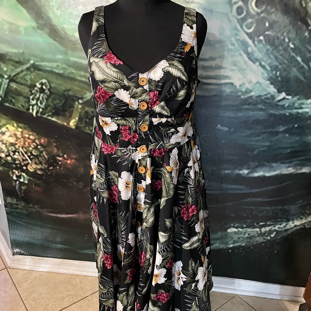 2XL Hell Bunny Vixen Tropical swing dress with pockets and adjustable straps